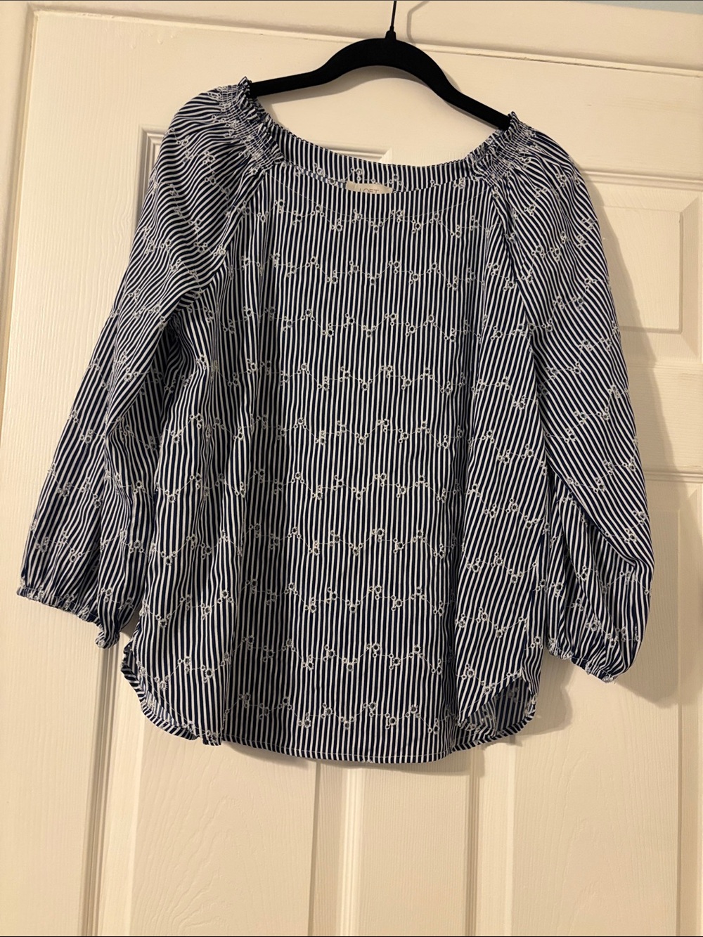LOFT Navy and White Striped Peasant Blouse